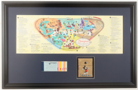 1958 Disneyland Custom Framed On-Site Park Map Display with Vintage Ticket Book & Wallet at PristineAuction.com