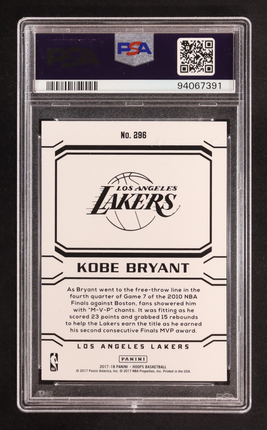 Kobe Bryant 2017-18 Hoops #296 Career Tribute (PSA 9) at PristineAuction.com Kobe Bryant 2017-18 Hoops #296 Career Tribute (PSA 9) at PristineAuction.com