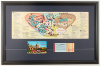 1958 Disneyland Custom Framed On-Site Park Map Display with Vintage Ticket Book & Postcard at PristineAuction.com