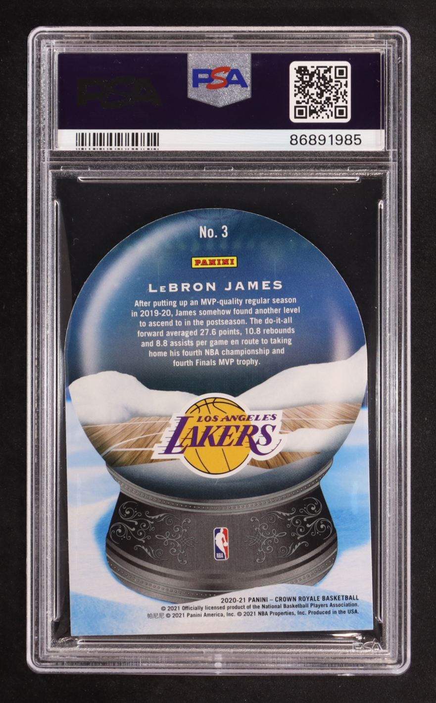 LeBron James 2020-21 Crown Royale Sno Globe Blue #3 #27/75 (PSA 10) at PristineAuction.com LeBron James 2020-21 Crown Royale Sno Globe Blue #3 #27/75 (PSA 10) at PristineAuction.com