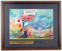 "1984 Los Angeles Olympics Opening Ceremony" Custom Framed LeRoy Neiman Art Print Display with (4) Olympic Pins & Title Plaque at PristineAuction.com