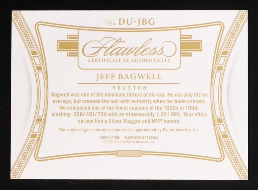 Jeff Bagwell 2024 Panini Flawless Dual Patches Sapphire #27 #06/15 at PristineAuction.com Jeff Bagwell 2024 Panini Flawless Dual Patches Sapphire #27 #06/15 at PristineAuction.com