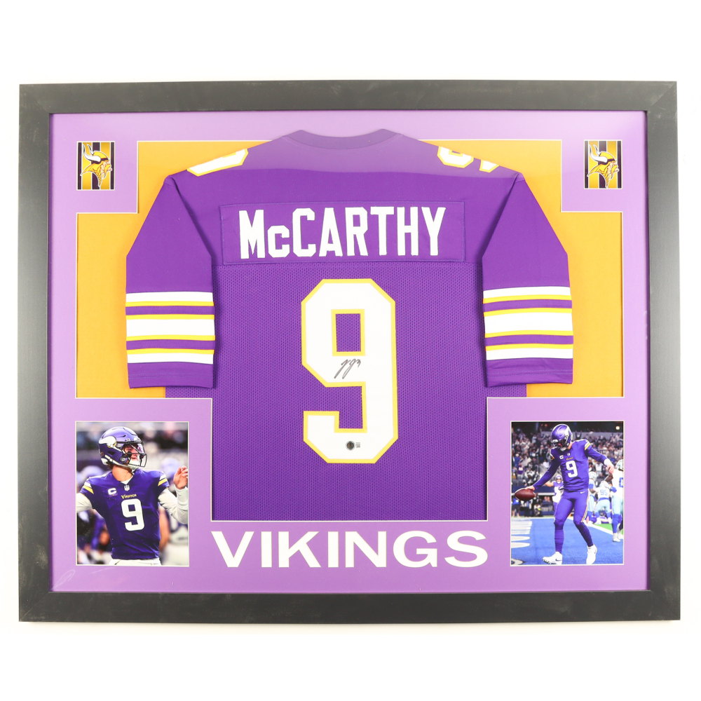 J.J. McCarthy Signed Custom Framed Jersey Display (Beckett) at PristineAuction.com