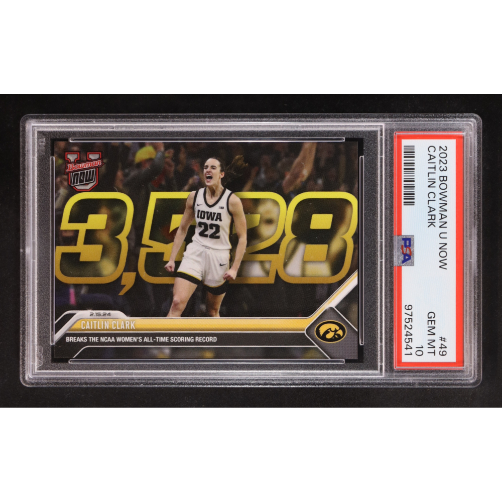 Caitlin Clark 2023-24 Bowman University Now #49 RC (PSA 10) at PristineAuction.com