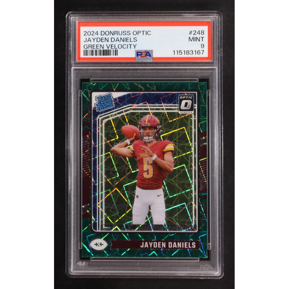 Jayden Daniels 2024 Donruss Optic Green Velocity #248 RR RC (PSA 9) at PristineAuction.com