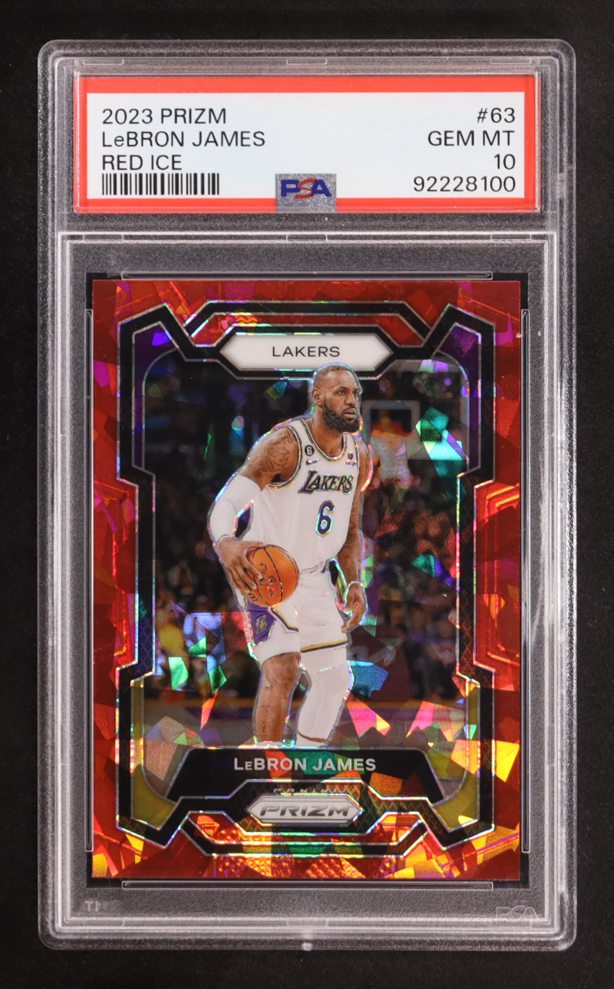 LeBron James 2023-24 Panini Prizm Prizms Red Ice #63 (PSA 10) at PristineAuction.com LeBron James 2023-24 Panini Prizm Prizms Red Ice #63 (PSA 10) at PristineAuction.com