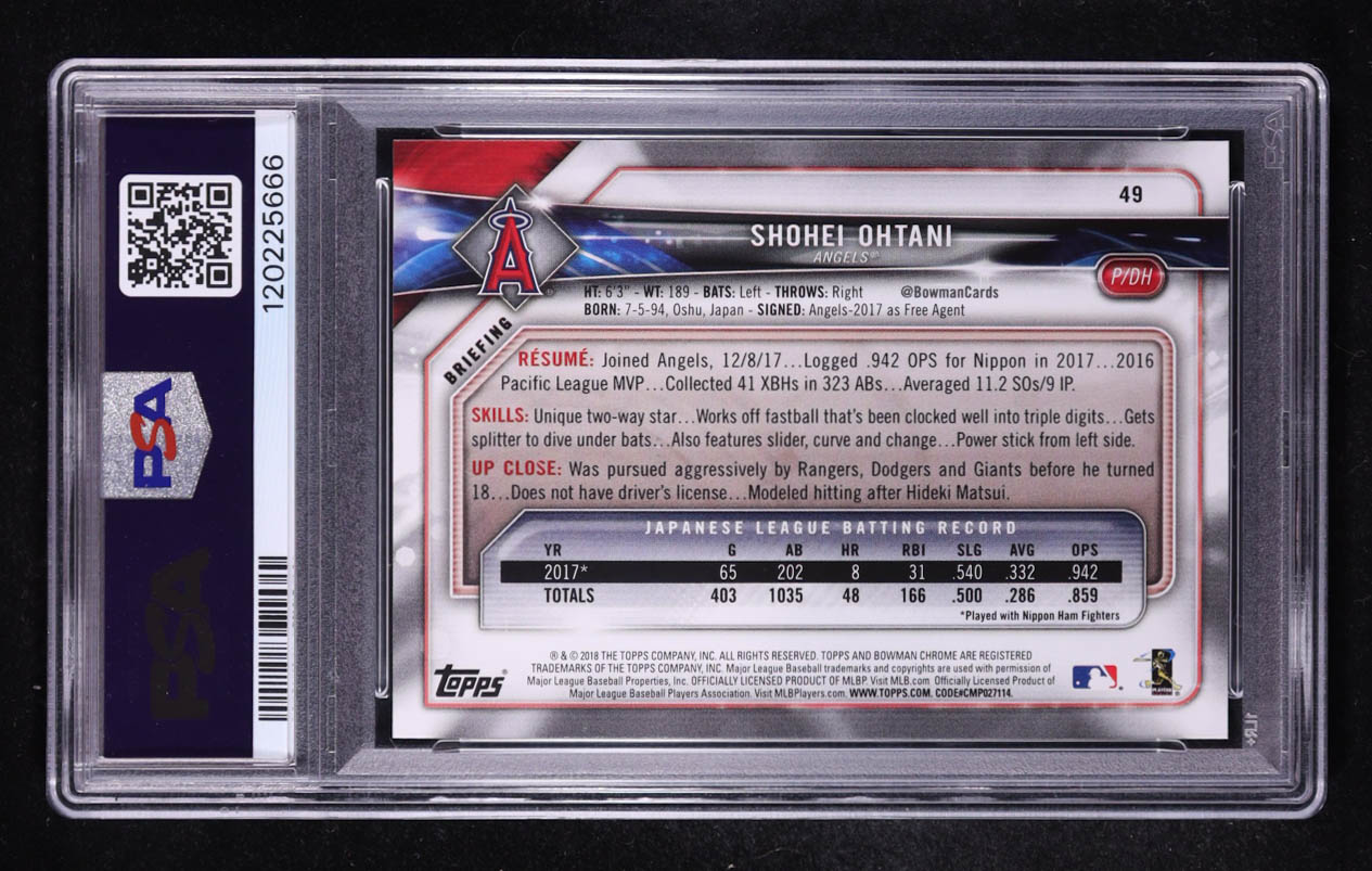 Shohei Ohtani 2018 Bowman #49 RC (PSA 10) at PristineAuction.com Shohei Ohtani 2018 Bowman #49 RC (PSA 10) at PristineAuction.com
