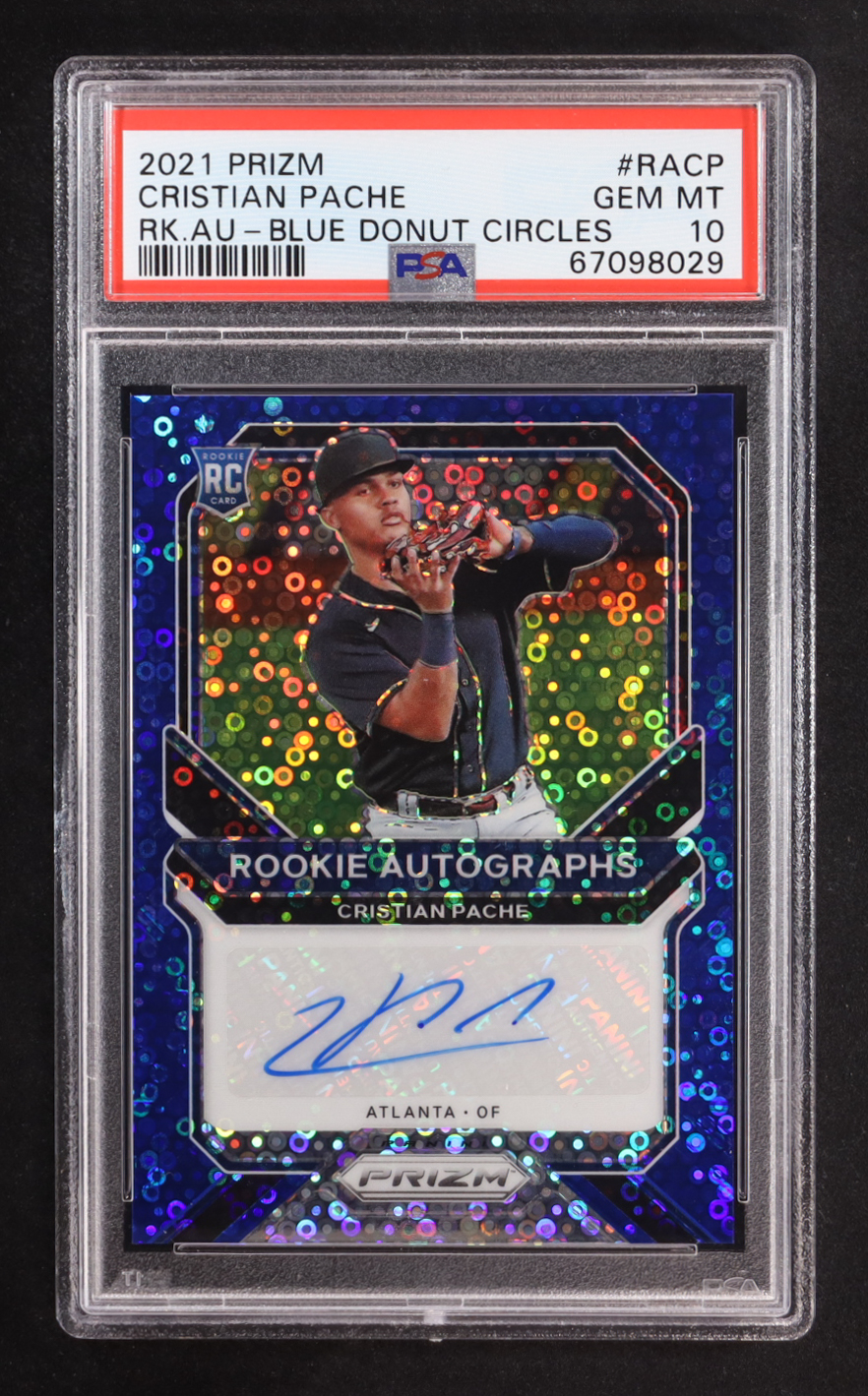 Cristian Pache 2021 Panini Prizm Blue Donut Circles Rookie Auto #RA-CP RC #01/49 (PSA 10) at PristineAuction.com Cristian Pache 2021 Panini Prizm Blue Donut Circles Rookie Auto #RA-CP RC #01/49 (PSA 10) at PristineAuction.com