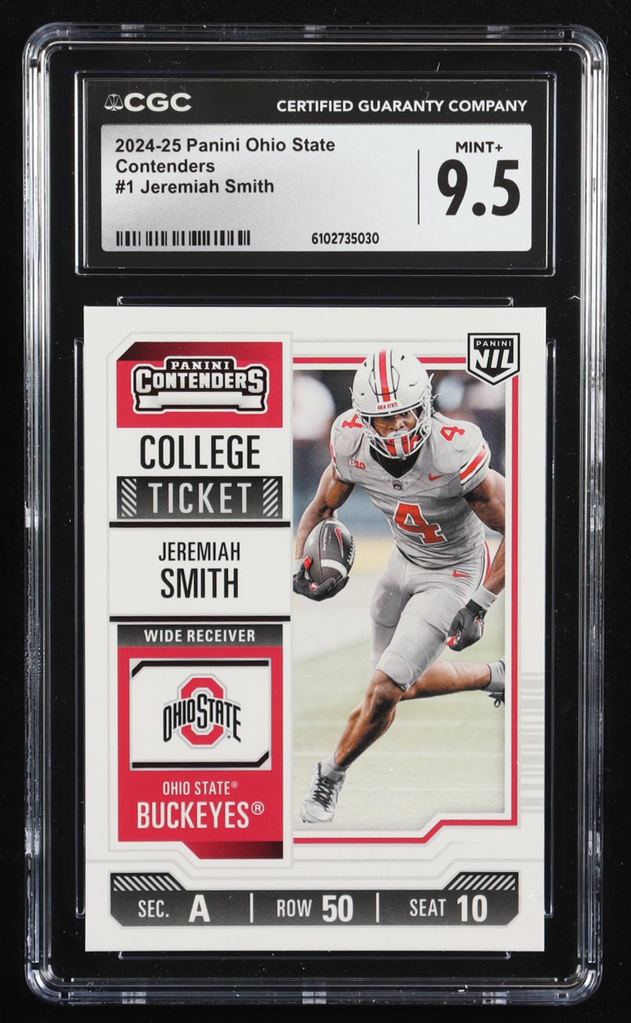 Jeremiah Smith 2024-25 The Ohio State University Panini College Contenders #1 RC (CGC 9.5) at PristineAuction.com Jeremiah Smith 2024-25 The Ohio State University Panini College Contenders #1 RC (CGC 9.5) at PristineAuction.com
