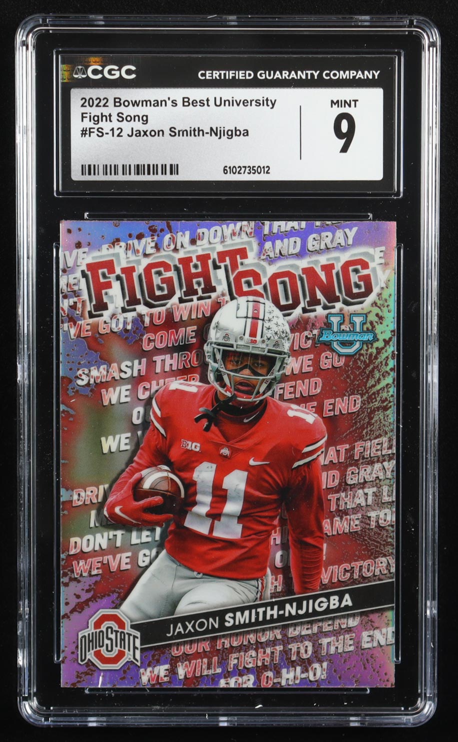 Jaxon Smith-Njigba 2022 Bowman's Best University Fight Song #FS12 RC (CGC 9) at PristineAuction.com Jaxon Smith-Njigba 2022 Bowman's Best University Fight Song #FS12 RC (CGC 9) at PristineAuction.com