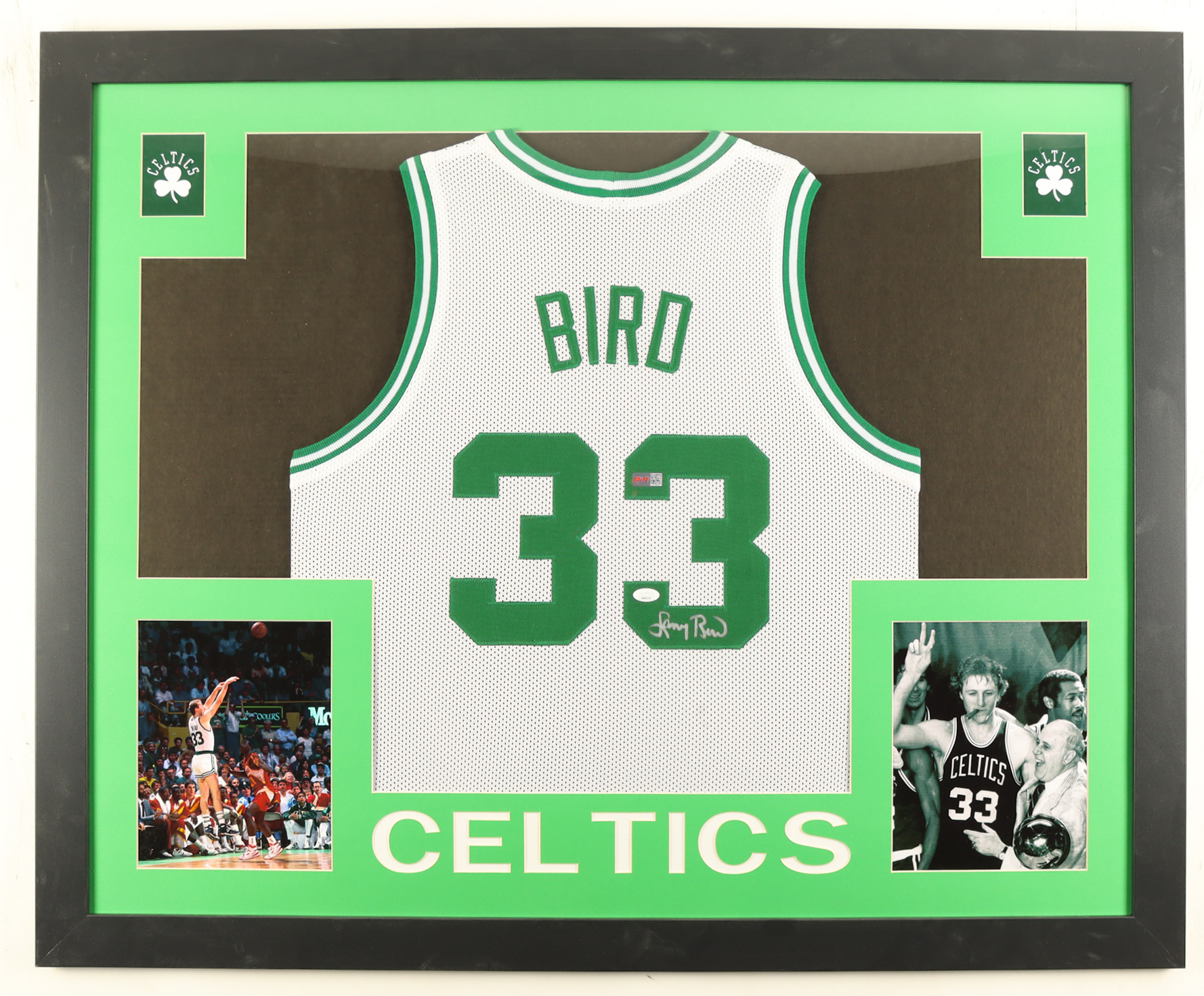 Larry Bird Signed Custom Framed Jersey Display (JSA & PIA) at PristineAuction.com Larry Bird Signed Custom Framed Jersey Display (JSA & PIA) at PristineAuction.com