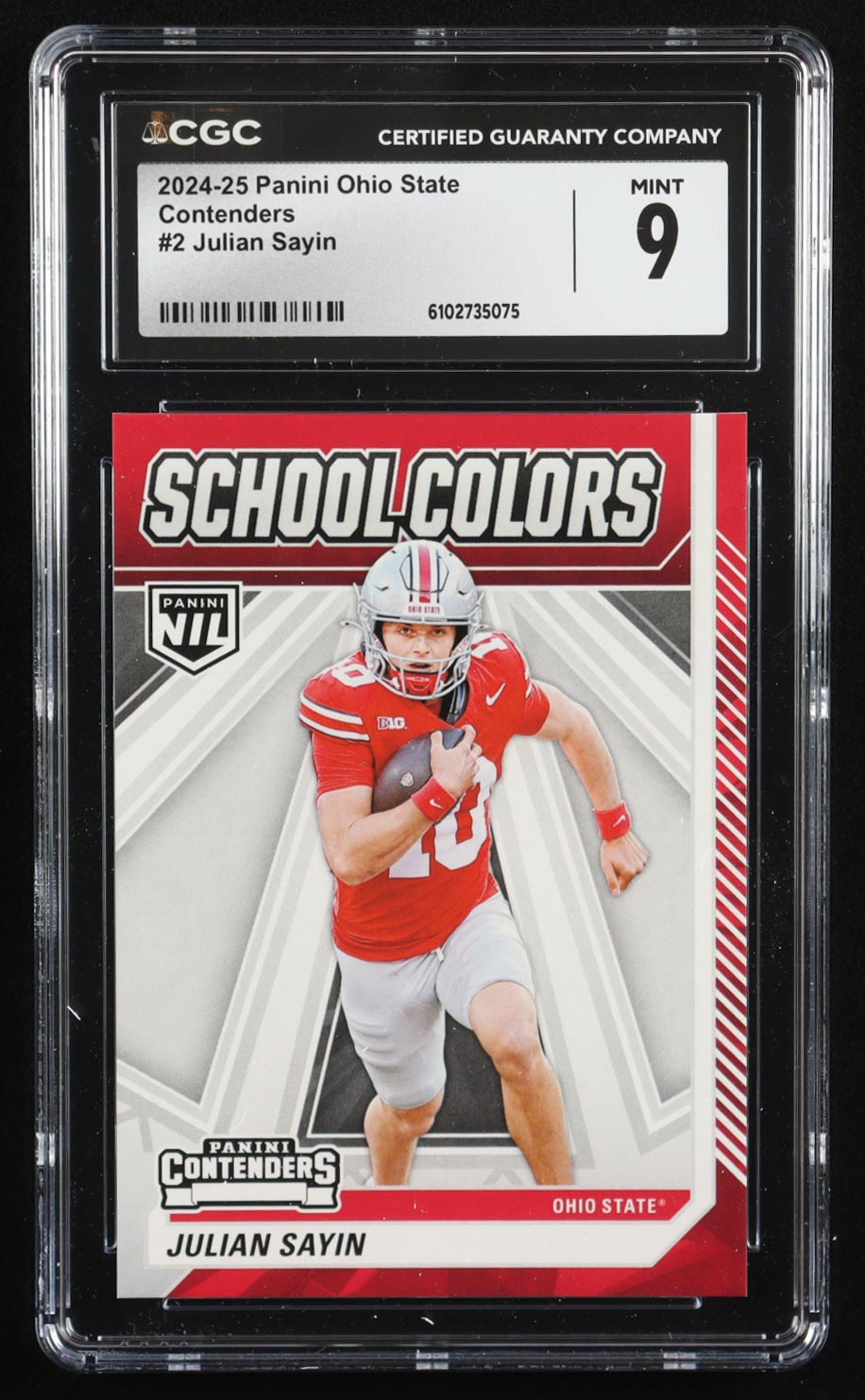 Julian Sayin 2024-25 The Ohio State University Panini College Contenders School Colors #2 RC (CGC 9) at PristineAuction.com Julian Sayin 2024-25 The Ohio State University Panini College Contenders School Colors #2 RC (CGC 9) at PristineAuction.com