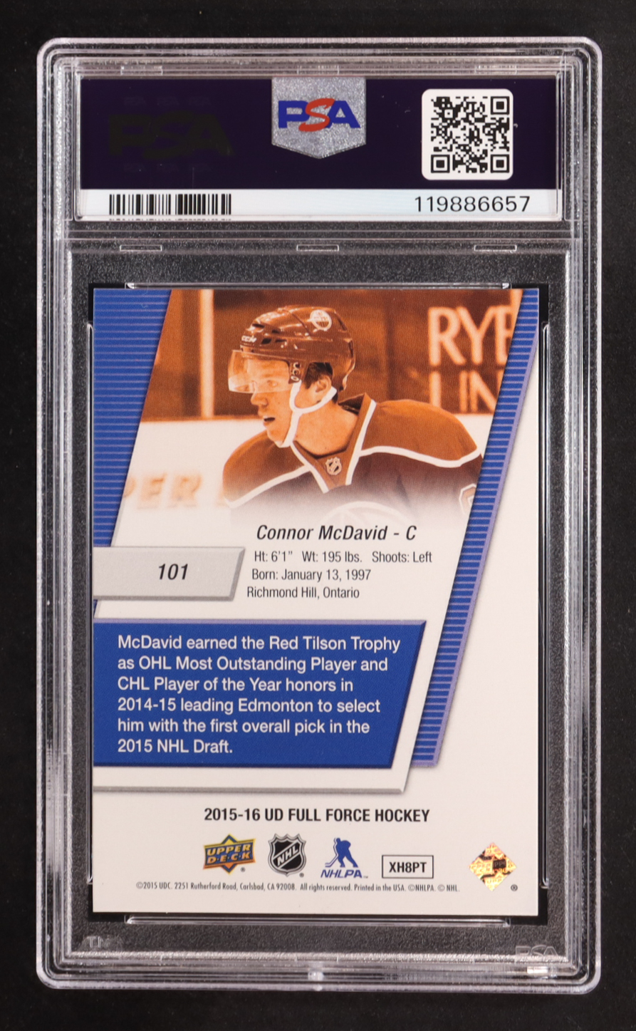 Connor McDavid 2015-16 Upper Deck Full Force #101 RC (PSA 10) at PristineAuction.com Connor McDavid 2015-16 Upper Deck Full Force #101 RC (PSA 10) at PristineAuction.com