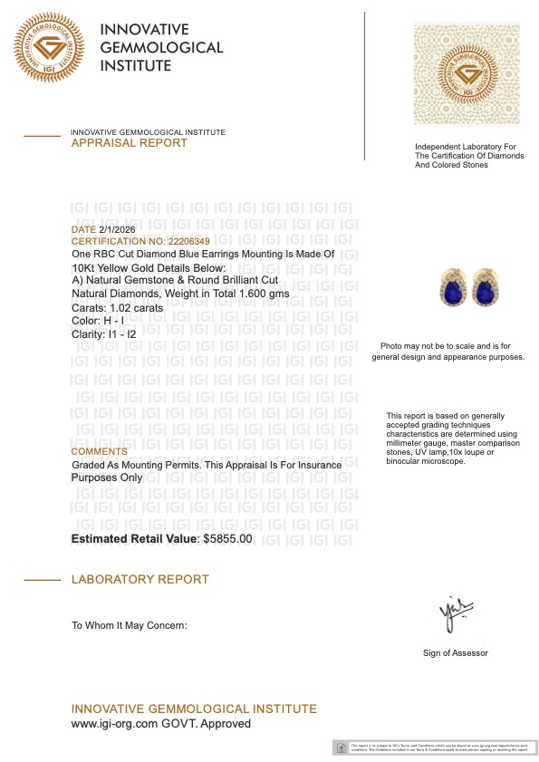 1.02 CTW Natural Diamond And Gemstone Earrings Mounted In Yellow Gold H-I, I1-I2 | Estimated Retail Value: $5,855 (IGI) at PristineAuction.com 1.02 CTW Natural Diamond And Gemstone Earrings Mounted In Yellow Gold H-I, I1-I2 | Estimated Retail Value: $5,855 (IGI) at PristineAuction.com