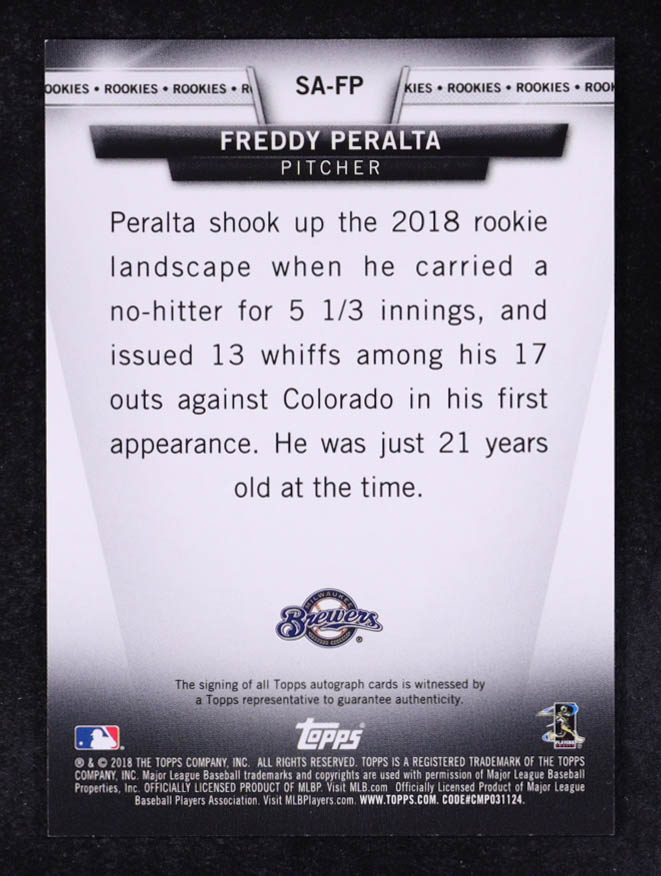 Freddy Peralta 2018 Topps Salute Autographs #SAFP UPD RC at PristineAuction.com Freddy Peralta 2018 Topps Salute Autographs #SAFP UPD RC at PristineAuction.com