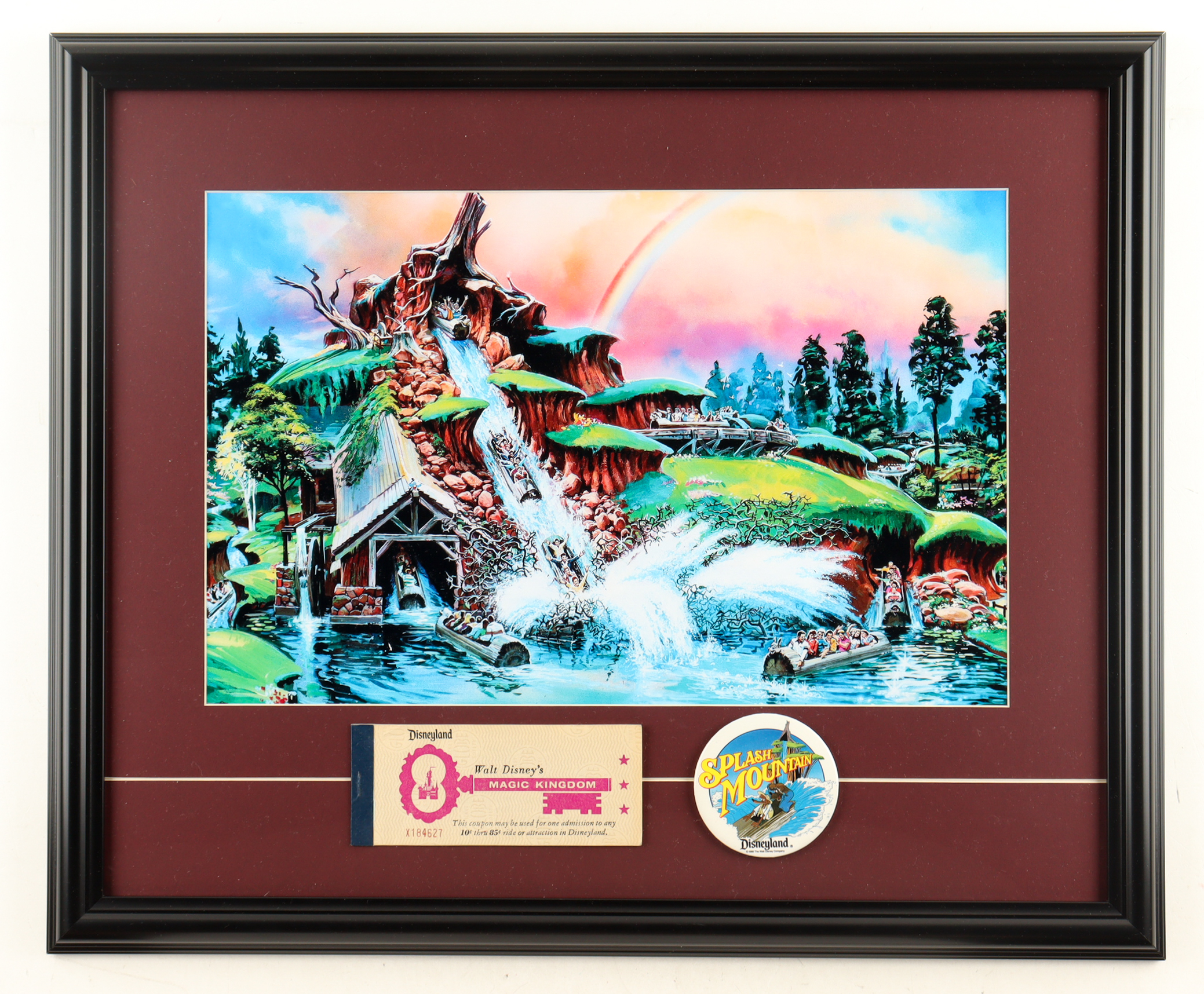 Disney's Splash Mountain Custom Framed Art Print Display with Ticket Book & Lapel Pin at PristineAuction.com Disney's Splash Mountain Custom Framed Art Print Display with Ticket Book & Lapel Pin at PristineAuction.com