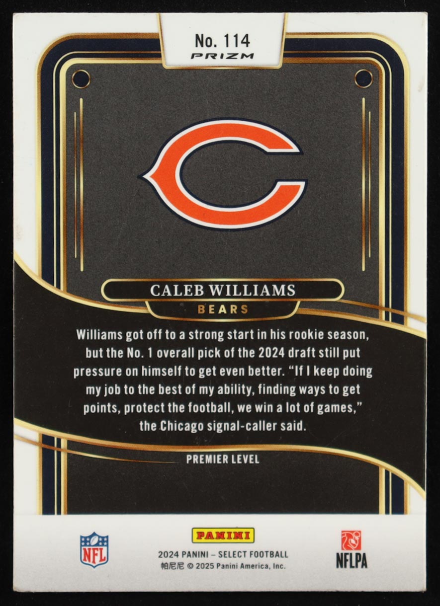 Caleb Williams 2024 Select Prizm Black and Green Shock #114 RC at PristineAuction.com Caleb Williams 2024 Select Prizm Black and Green Shock #114 RC at PristineAuction.com