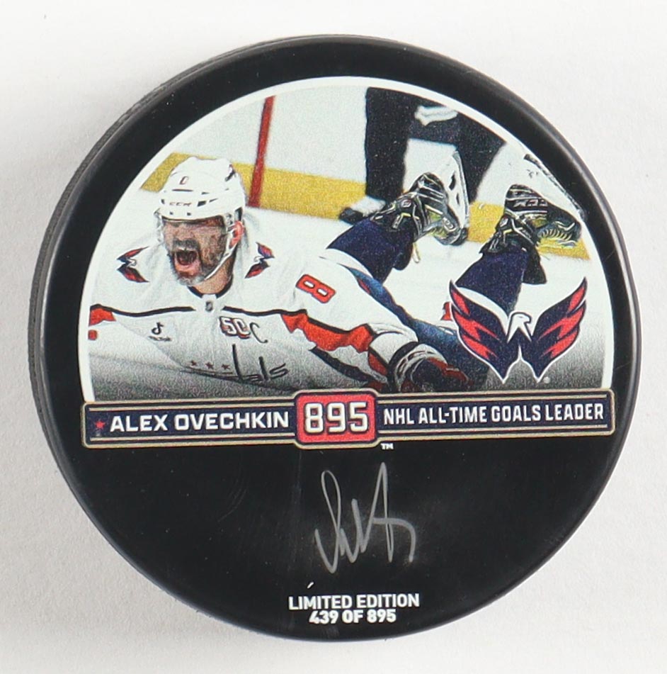 Alexander Ovechkin Signed Capitals Logo All-Time Goals Leader Commemorative Hockey Puck (Fanatics) at PristineAuction.com Alexander Ovechkin Signed Capitals Logo All-Time Goals Leader Commemorative Hockey Puck (Fanatics) at PristineAuction.com