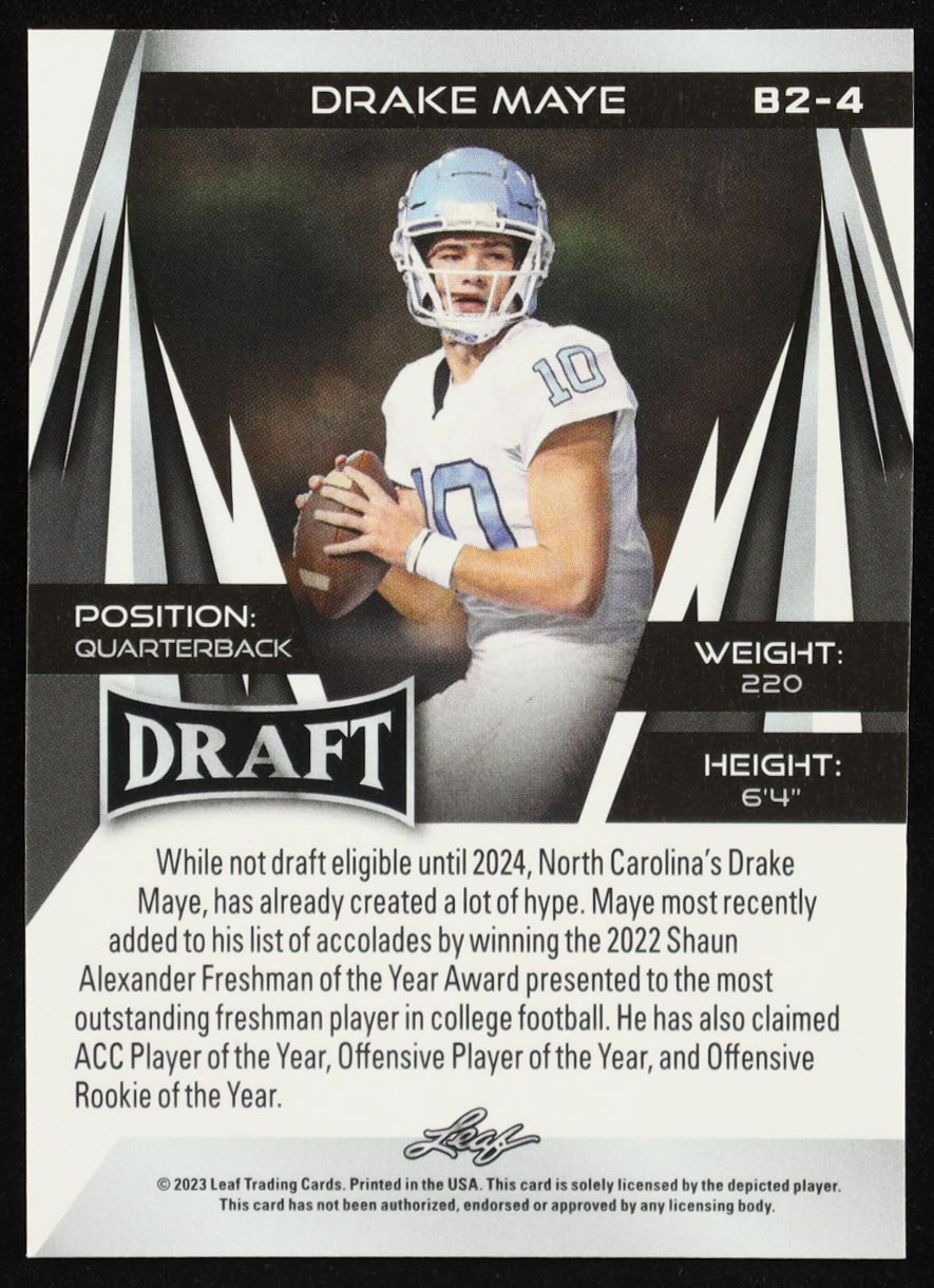 Drake Maye 2023 Leaf Draft #B24 RC at PristineAuction.com Drake Maye 2023 Leaf Draft #B24 RC at PristineAuction.com