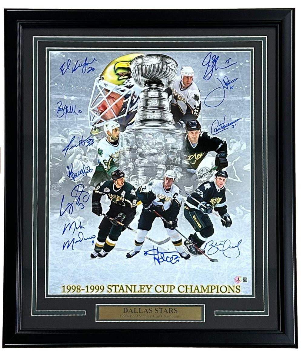 1998-99 Stars Custom Framed Photo Team-Signed By (10) with Mike Modano, Brett Hull, Joe Nieuwendyk, Ed Belfour (Beckett) at PristineAuction.com 1998-99 Stars Custom Framed Photo Team-Signed By (10) with Mike Modano, Brett Hull, Joe Nieuwendyk, Ed Belfour (Beckett) at PristineAuction.com