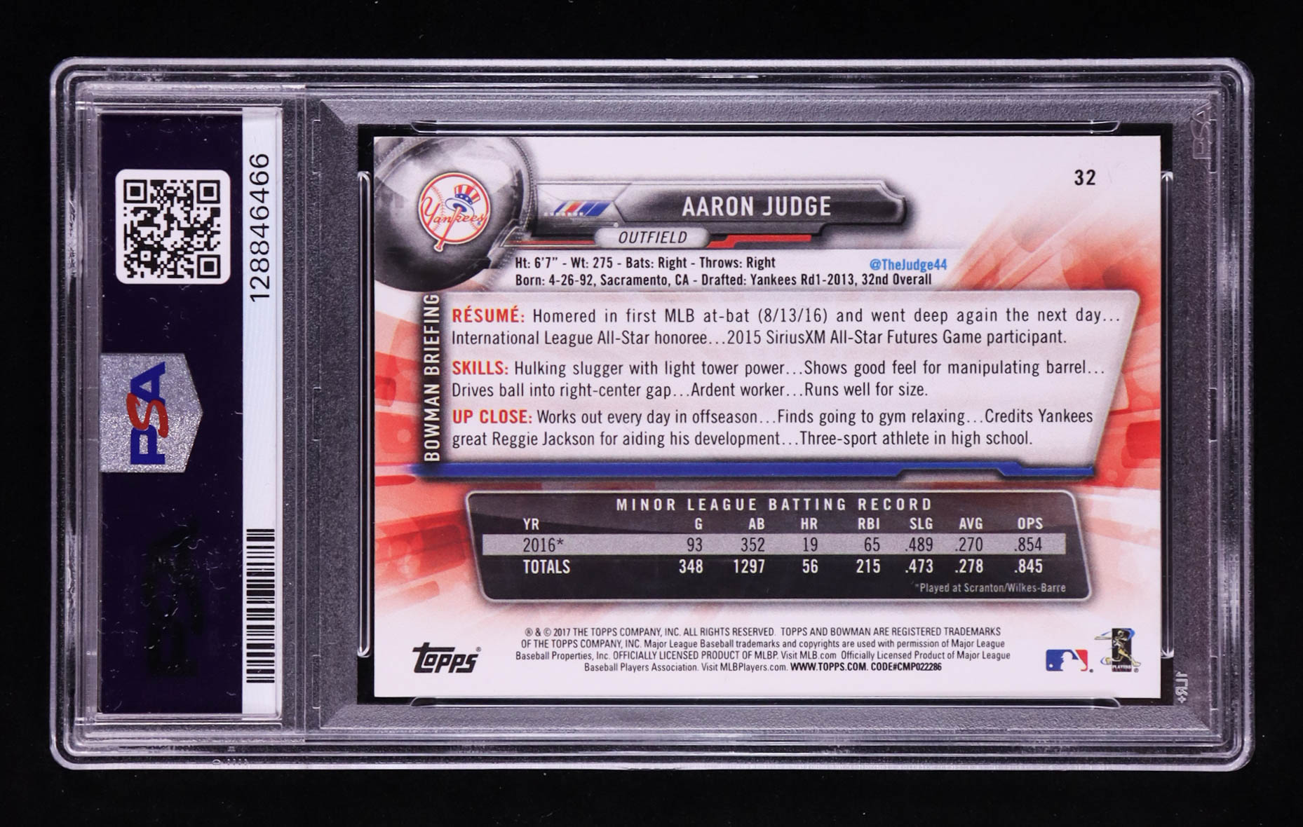 Aaron Judge 2017 Bowman #32 RC (PSA 9) at PristineAuction.com Aaron Judge 2017 Bowman #32 RC (PSA 9) at PristineAuction.com