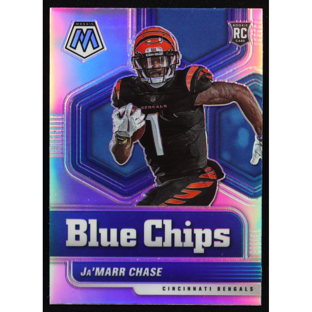 Ja'Marr Chase 2021 Panini Mosaic Blue Chips Silver #7 RC at PristineAuction.com