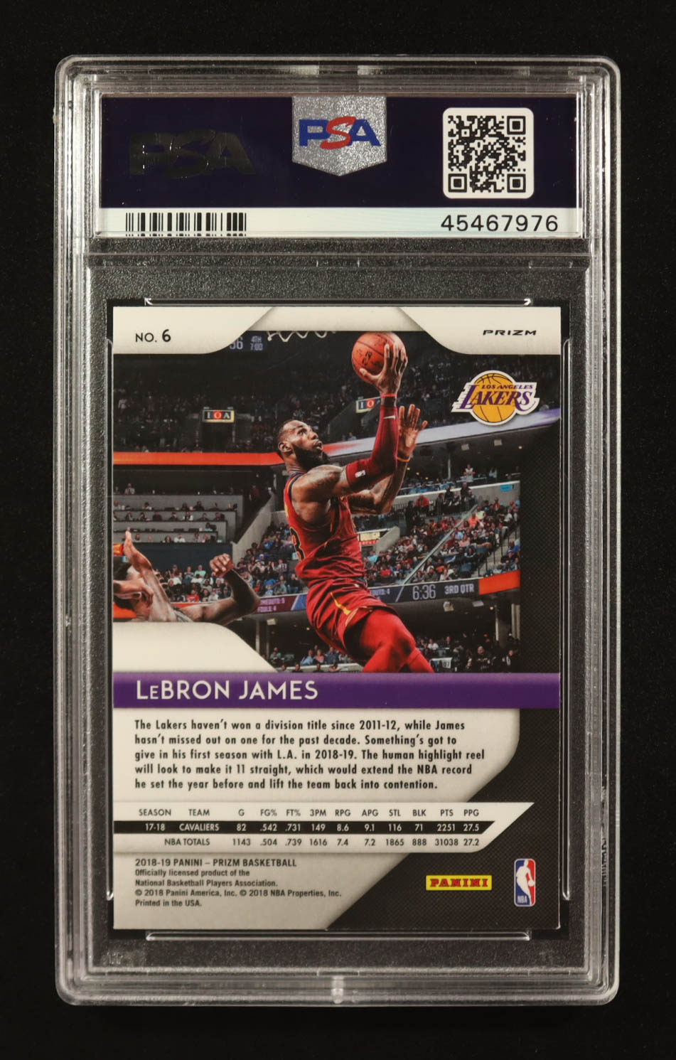 LeBron James 2018-19 Panini Prizm Prizms Silver #6 (PSA 9) at PristineAuction.com LeBron James 2018-19 Panini Prizm Prizms Silver #6 (PSA 9) at PristineAuction.com