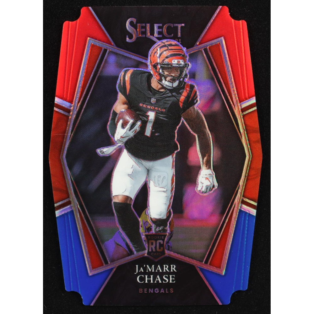 Ja'Marr Chase 2021 Select Prizm Red and Blue Die Cut #147 RC at PristineAuction.com