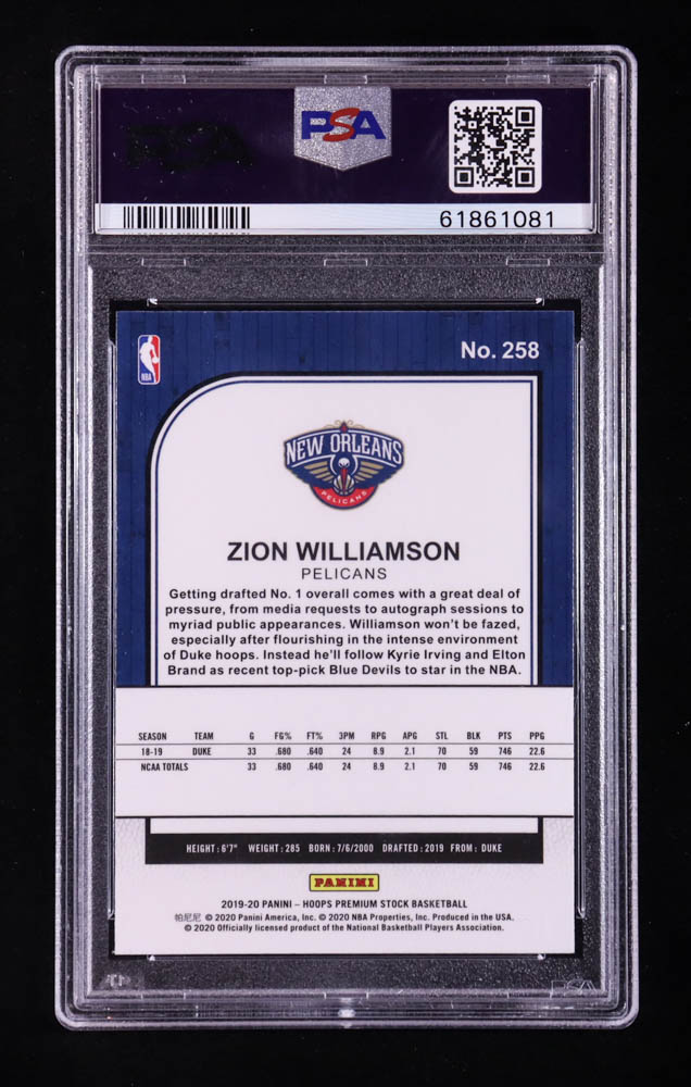 Zion Williamson 2019-20 Hoops Premium Stock #258 RC (PSA 10) at PristineAuction.com Zion Williamson 2019-20 Hoops Premium Stock #258 RC (PSA 10) at PristineAuction.com