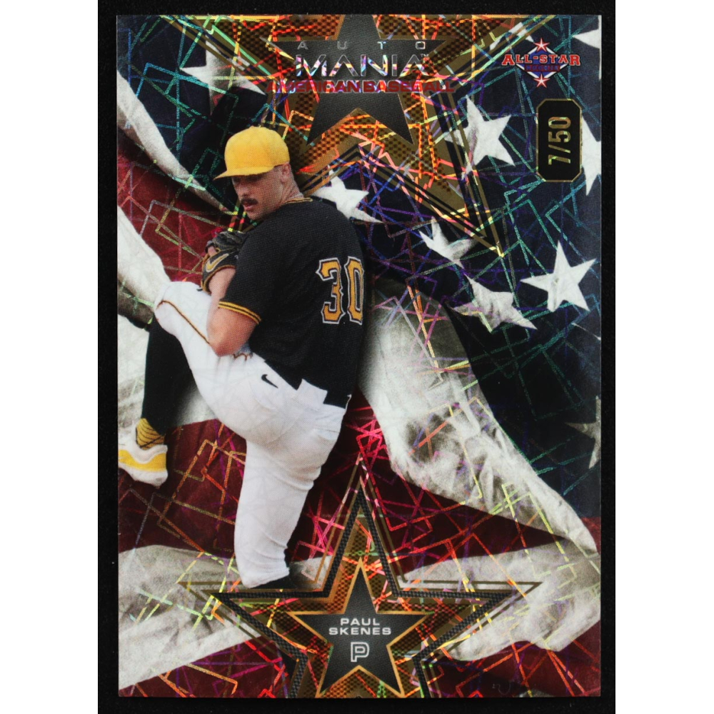 Paul Skenes 2024 Wild Card Auto Mania American Baseball American Flag Lazer #AMAS-PS #07/50 RC at PristineAuction.com