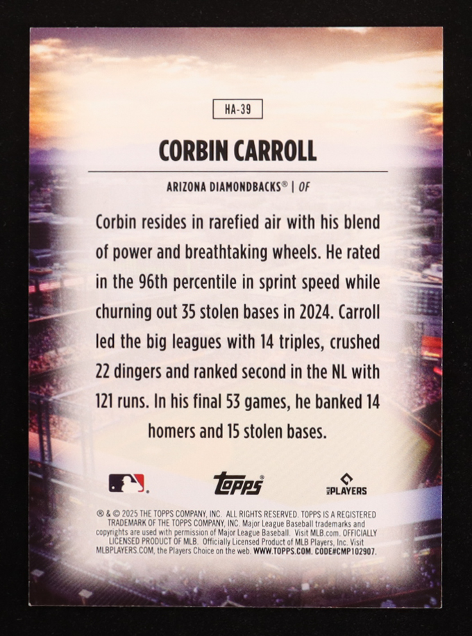 Corbin Carroll 2025 Topps Home Field Advantage #HA39 at PristineAuction.com Corbin Carroll 2025 Topps Home Field Advantage #HA39 at PristineAuction.com