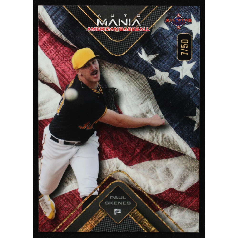 Paul Skenes 2024 Wild Card Auto Mania American Baseball American Flag Cross Hatch Foil #AMAT-PS2 #07/50 RC at PristineAuction.com