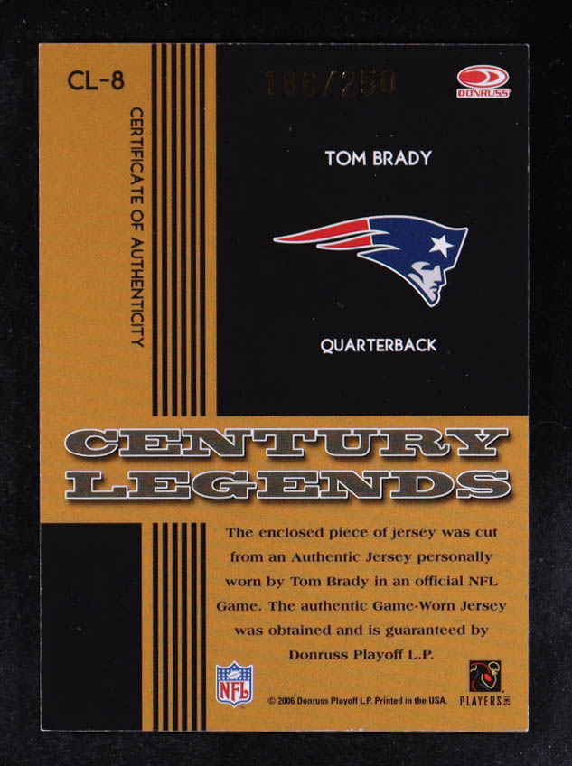 Tom Brady 2006 Donruss Threads Century Legends Materials #8 #186/250 at PristineAuction.com Tom Brady 2006 Donruss Threads Century Legends Materials #8 #186/250 at PristineAuction.com