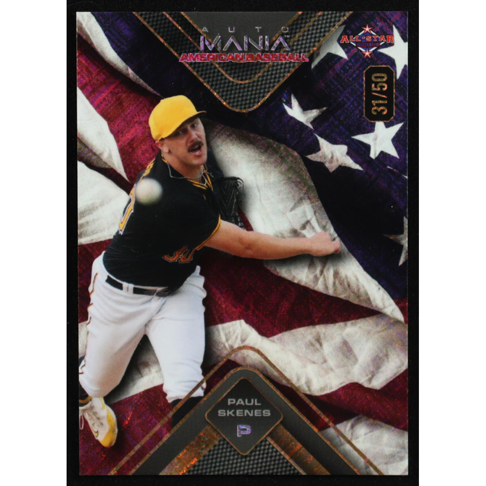Paul Skenes 2024 Wild Card Auto Mania American Baseball American Flag Cross Hatch Foil #AMAT-PS2 #31/50 RC at PristineAuction.com