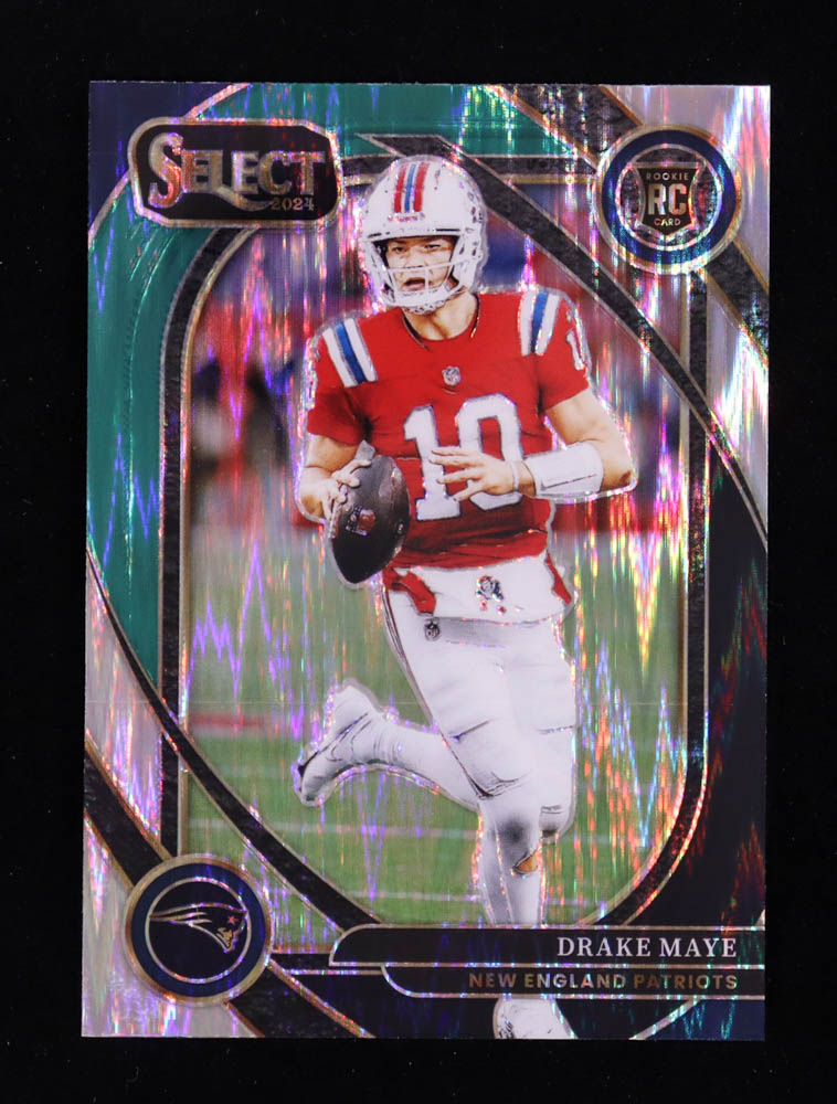 Drake Maye 2024 Select Prizm Black and Green Shock #218 RC at PristineAuction.com Drake Maye 2024 Select Prizm Black and Green Shock #218 RC at PristineAuction.com