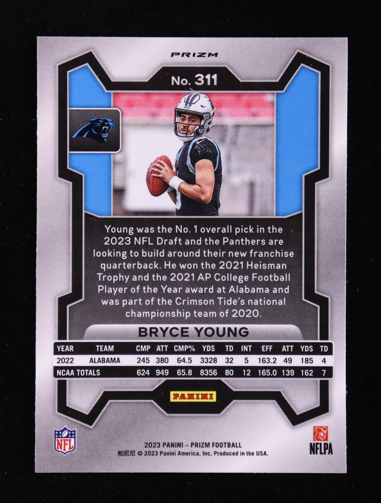 Bryce Young 2023 Panini Prizm Prizms Red Sparkle #311 RC at PristineAuction.com Bryce Young 2023 Panini Prizm Prizms Red Sparkle #311 RC at PristineAuction.com