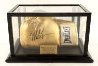 Mike Tyson Signed Everlast Golden Boxing Glove with Display Case & Stat Plaque (Tyson) at PristineAuction.com