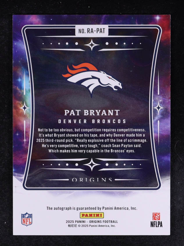 Pat Bryant 2025 Panini Origins Rookie Autographs #23 RC at PristineAuction.com Pat Bryant 2025 Panini Origins Rookie Autographs #23 RC at PristineAuction.com