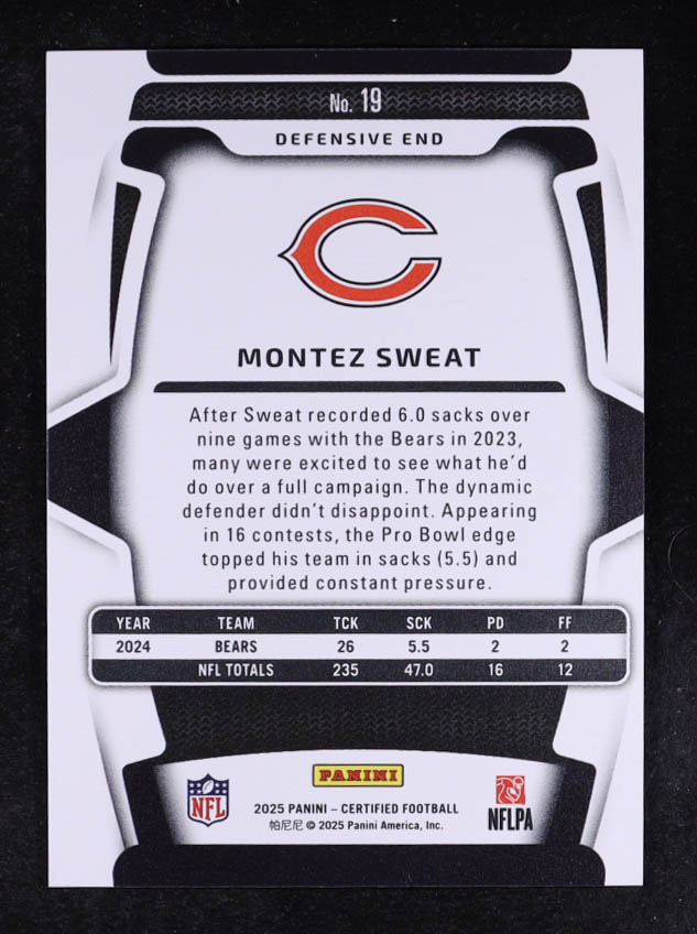 Montez Sweat 2025 Certified Mirror Platinum FOTL #19 #1/2 at PristineAuction.com Montez Sweat 2025 Certified Mirror Platinum FOTL #19 #1/2 at PristineAuction.com
