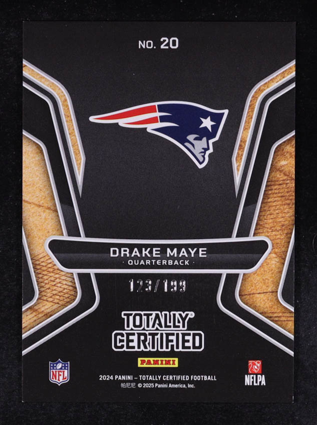 Drake Maye 2024 Totally Certified Gold Team Mirror Blue #20 #123/199 RC at PristineAuction.com Drake Maye 2024 Totally Certified Gold Team Mirror Blue #20 #123/199 RC at PristineAuction.com