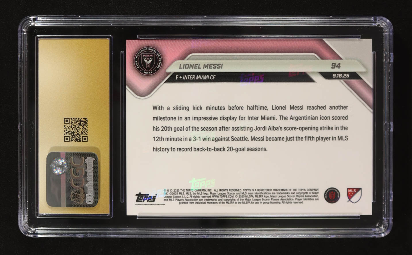 Lionel Messi 2025 Topps Now MLS #94 (CGC 10 Pristine) at PristineAuction.com Lionel Messi 2025 Topps Now MLS #94 (CGC 10 Pristine) at PristineAuction.com