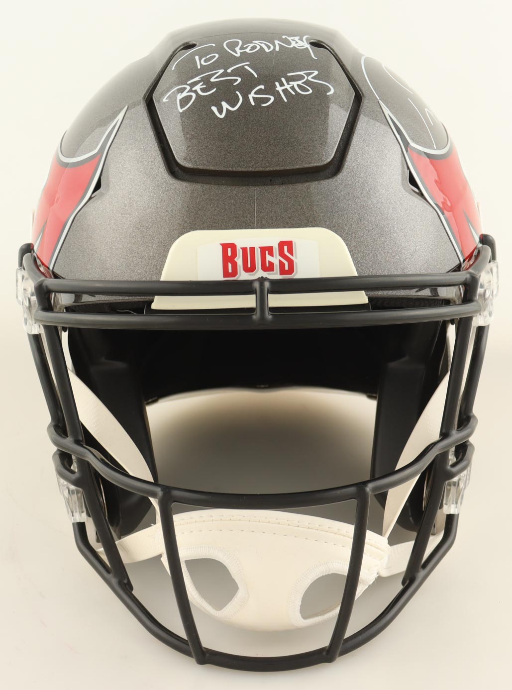 Tom Brady Signed Buccaneers Full-Size Authentic On-Field Speed Helmet Inscribed "To Rodney, Best Wishes!" (Fanatics) at PristineAuction.com Tom Brady Signed Buccaneers Full-Size Authentic On-Field Speed Helmet Inscribed "To Rodney, Best Wishes!" (Fanatics) at PristineAuction.com