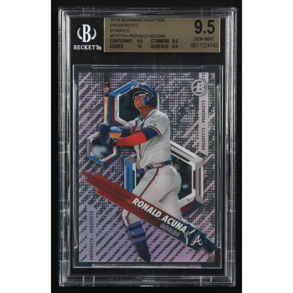 Ronald Acuna Jr. 2018 Bowman High Tek Prospects Stripes #PHTRA RC (BGS 9.5) at PristineAuction.com