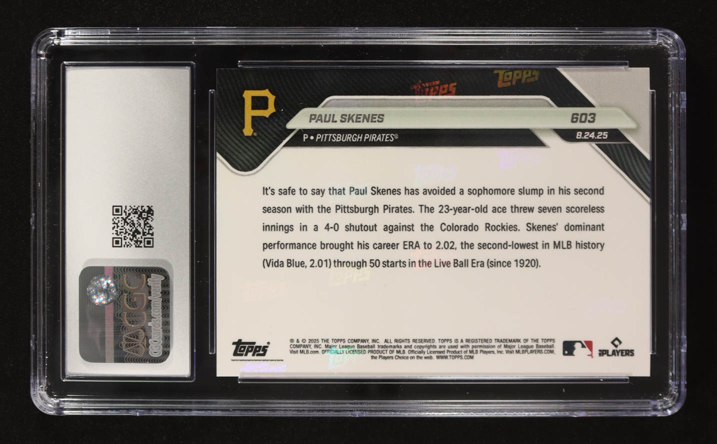Paul Skenes 2025 Topps Now #603 (CGC 10) at PristineAuction.com Paul Skenes 2025 Topps Now #603 (CGC 10) at PristineAuction.com