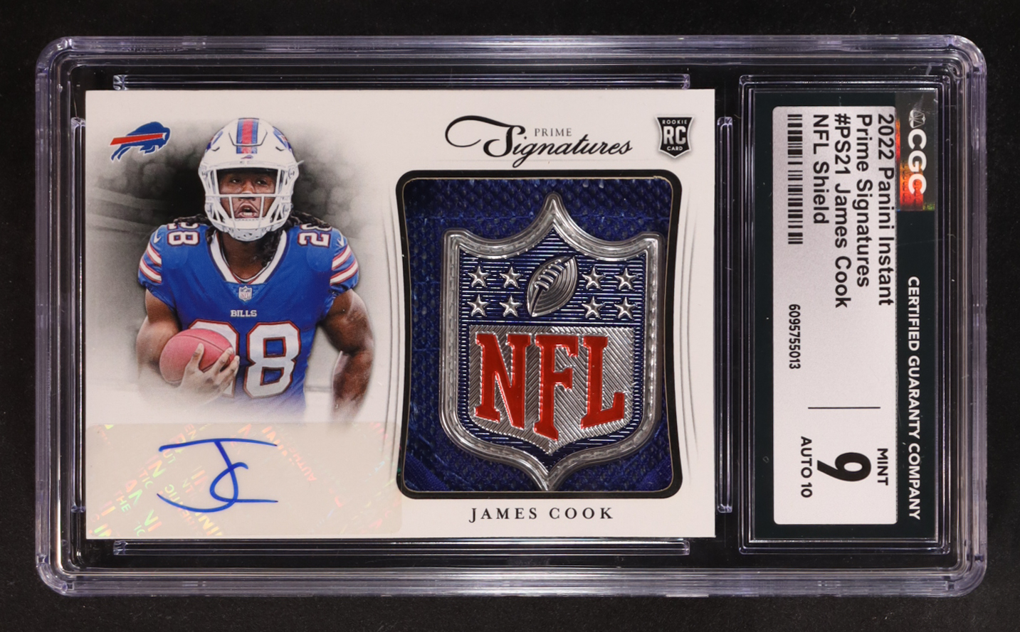James Cook 2022 Panini Instant Prime Signatures NFL Shield #PS21 #1/1 RC (CGC 9 | Auto 10) at PristineAuction.com James Cook 2022 Panini Instant Prime Signatures NFL Shield #PS21 #1/1 RC (CGC 9 | Auto 10) at PristineAuction.com