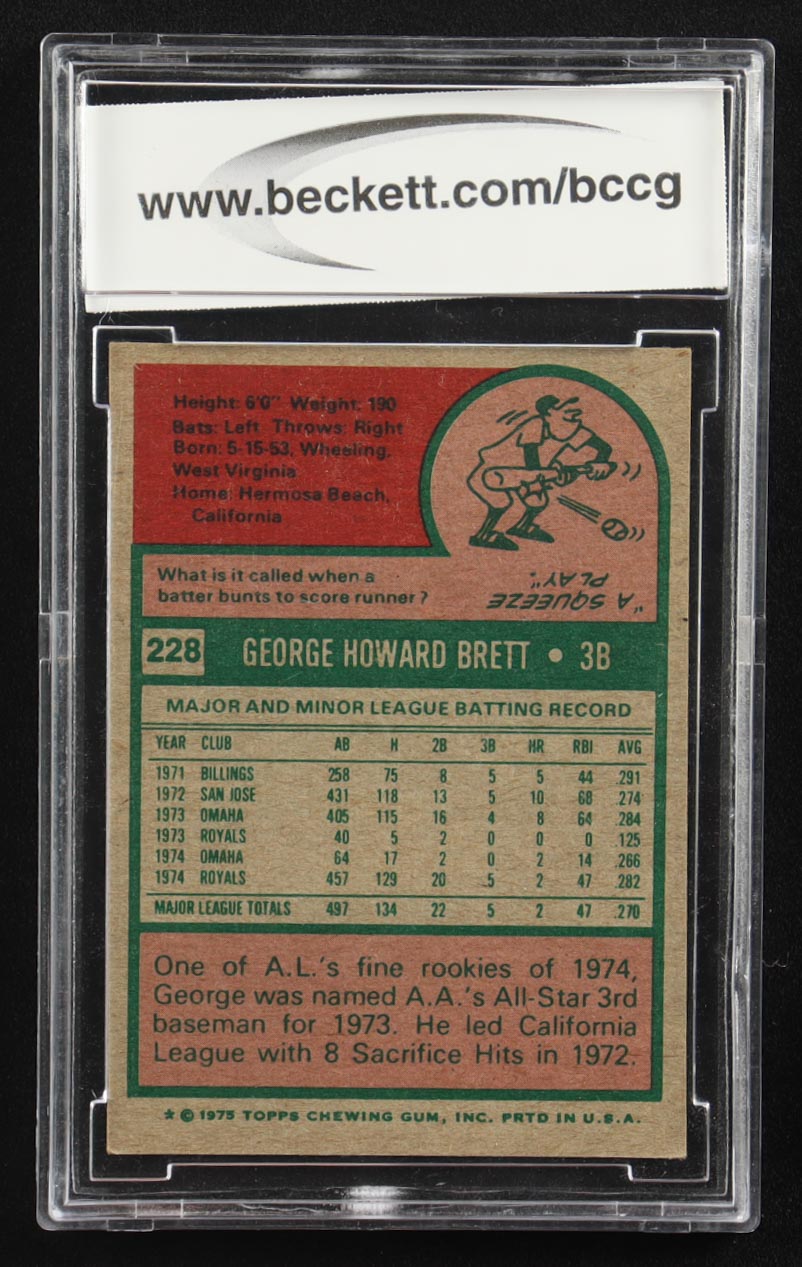 George Brett 1975 Topps #228 RC (BCCG 8) at PristineAuction.com George Brett 1975 Topps #228 RC (BCCG 8) at PristineAuction.com