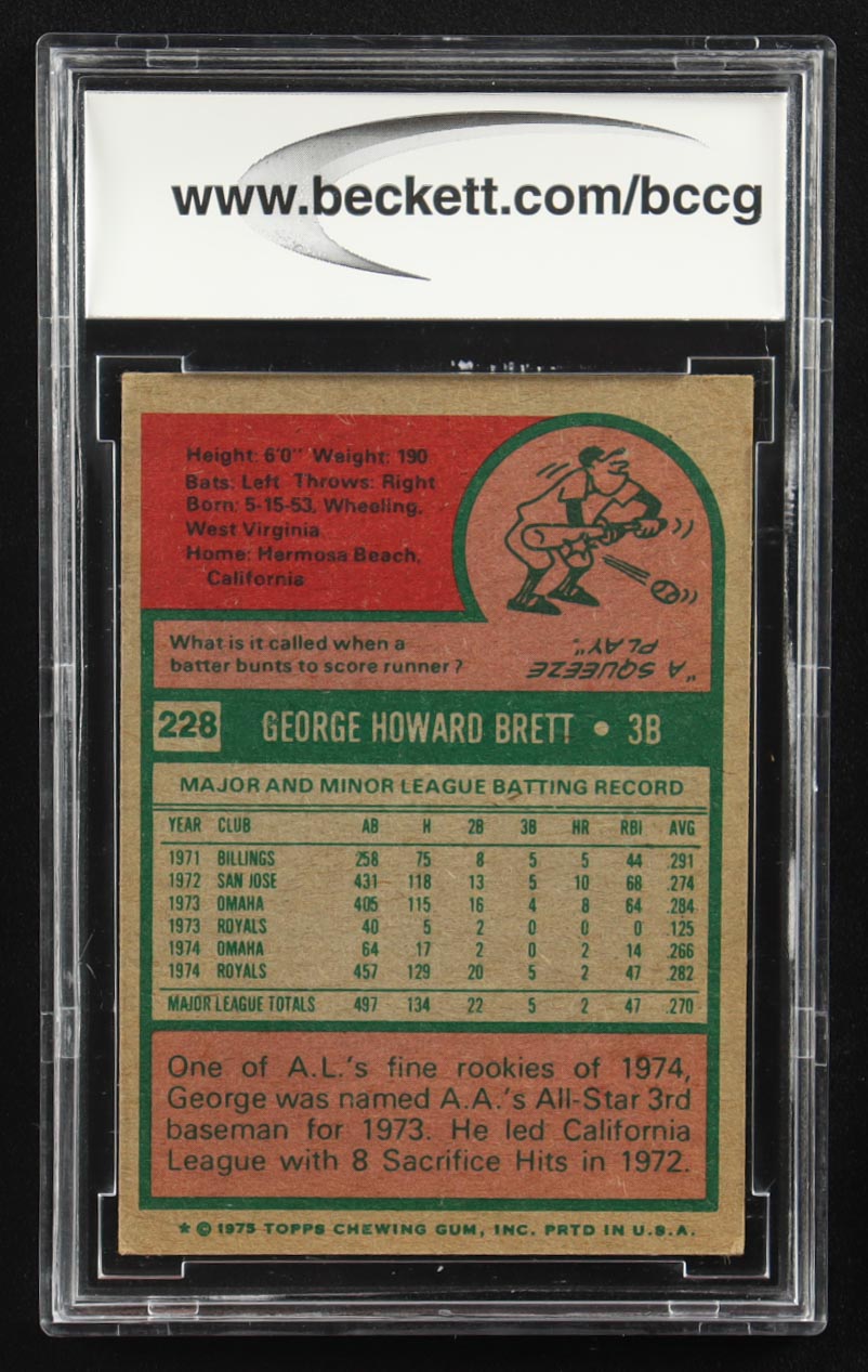 George Brett 1975 Topps #228 RC (BCCG 7) at PristineAuction.com George Brett 1975 Topps #228 RC (BCCG 7) at PristineAuction.com