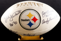 Pittsburgh Steelers Greats Logo Football Signed by (7) Jack Lambert, Joe Greene, & Jack Ham with Display Stand (PSA) at PristineAuction.com