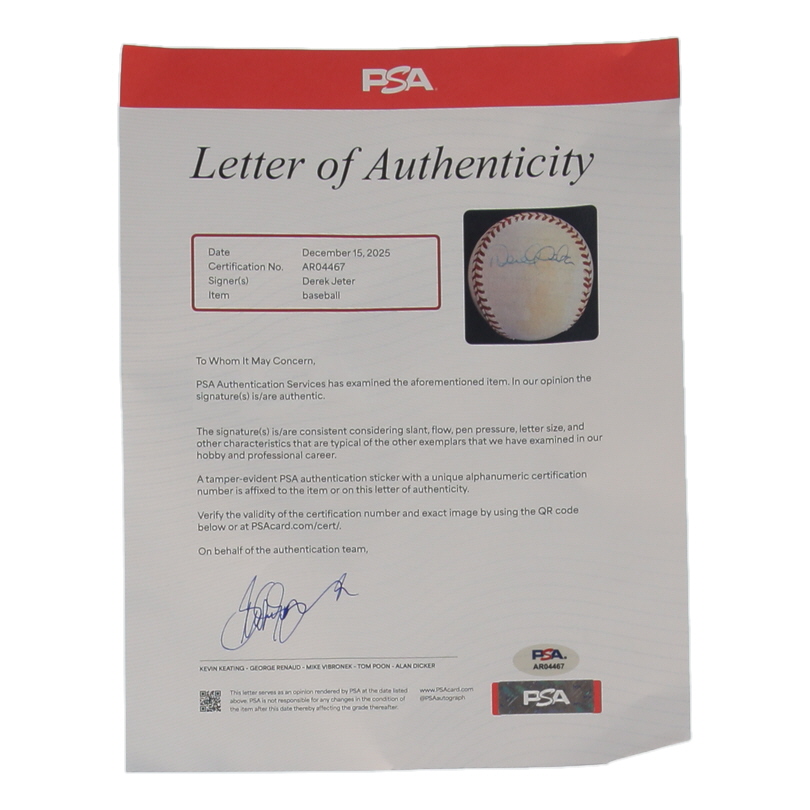Derek Jeter Signed OAL Baseball (PSA) at PristineAuction.com Derek Jeter Signed OAL Baseball (PSA) at PristineAuction.com