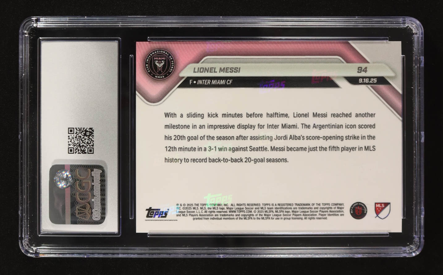Lionel Messi 2025 Topps Now MLS #94 (CGC 9.5) at PristineAuction.com Lionel Messi 2025 Topps Now MLS #94 (CGC 9.5) at PristineAuction.com